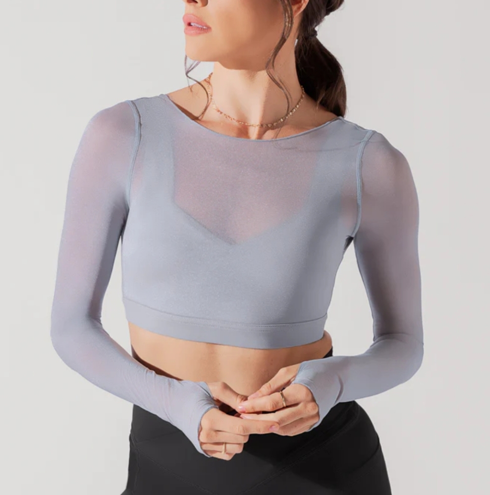 POPFLEX Coquette Long Sleve Mesh Bra - Blue Stone